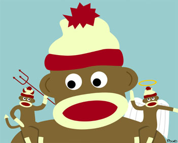 Sock Monkey Angel and Devil Pop Art Print