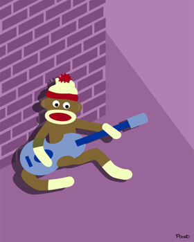 Sock Monkey with Blue Guitar Pop Art Print