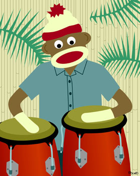 Sock Monkey Conga Drums Pop Art Print